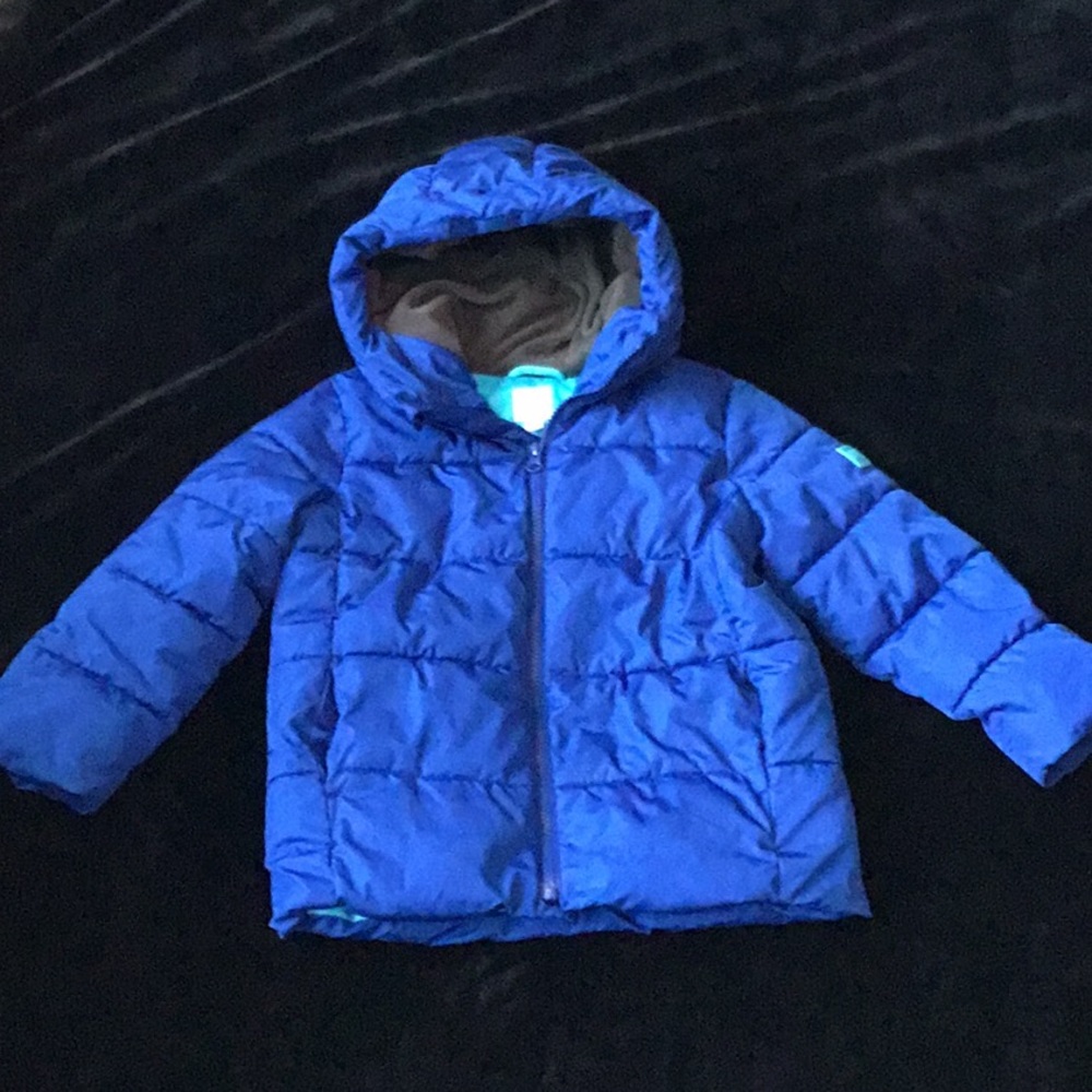 Bright blue puffer jacket